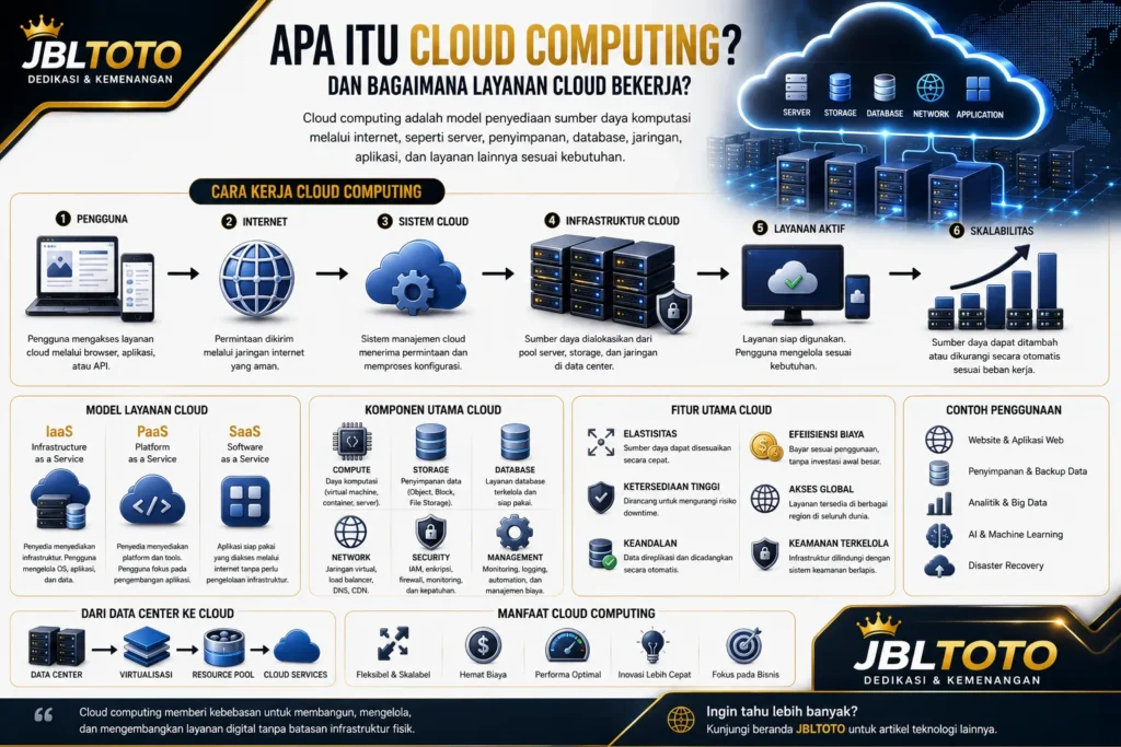 Ilustrasi cara kerja cloud computing dalam menyediakan sumber daya komputasi melalui internet